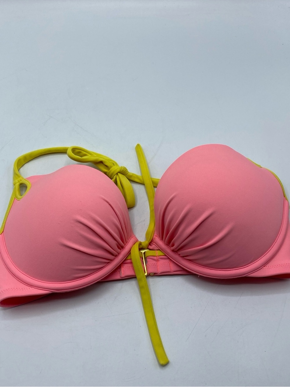 Victoria Secret Swim Top Bikini Push Up Hottie Halter Neon Pink Padded 34D